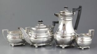 A George V four piece silver tea service by James Dixon & Sons, of George III design, Sheffield,