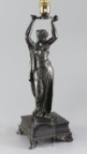 J.J. Salmson (1823-1902). A classical female bronze figure holding an urn, mounted as a lamp 15in.
