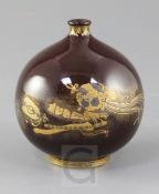 A Japanese Satsuma pottery globular vase, signed Kinkozan, Meiji period, modelled in imitation of