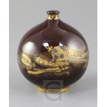 A Japanese Satsuma pottery globular vase, signed Kinkozan, Meiji period, modelled in imitation of