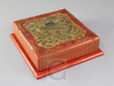 A Chinese polychrome lacquer 'dragon' box and cover, 18th century, the five claw dragon amid