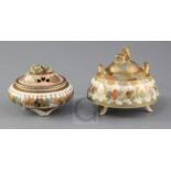 Two Japanese Satsuma pottery koros and covers, signed Kinkozan, Meiji period, the first of