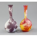 Two small Galle cameo glass bottle vases, c.1900, both decorated with flowering branches; the