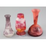 Three small Galle two-colour cameo glass vases, c.1900, each decorated with berries or flower and