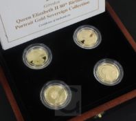 A cased Westminster Gibraltar four gold proof sovereign set, commemorating Queen Elizabeth II 80th