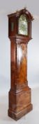 A George III inlaid mahogany eight day chiming longcase clock, the 12 inch arched brass dial with