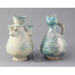 Two Kashan turquoise glazed pottery vessels, 13th century, one jar with multiple necks, the jug with