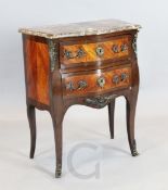 A 19th century Louis XV style kingwood petit bombé commode, with marble top, two drawers W.2ft