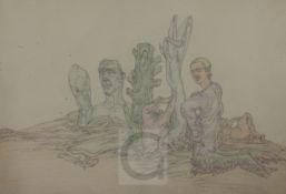 § Austin Osman Spare (1888-1956)pencil and coloured pencils on thin wove paperFigural forms and
