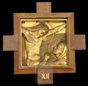 A set of thirteen Continental Art Deco ormolu plaques depicting scenes from the life of Christ,