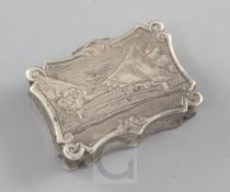 A Victorian silver vinaigrette by Nathaniel Mills, engraved with a view of Clifton Suspension