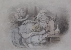 Attributed to Thomas Rowlandson (1756-1827)ink and watercolourThe Drunkardbears signature, label