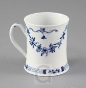 A very rare Worcester blue and white Floral Swag, Ribbon and Scroll pattern coffee can, c.1755,
