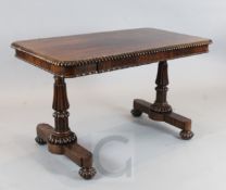 A Regency rosewood library table, with two frieze drawers, W.4ft D.2ft 4in. H.2ft 5in.