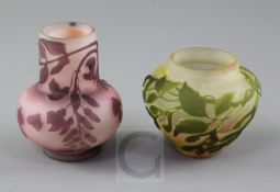 Two small Galle cameo glass vases, c.1900, both decorated with flowering branches; the first in