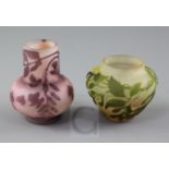 Two small Galle cameo glass vases, c.1900, both decorated with flowering branches; the first in