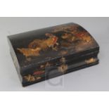 A Chinese export polychrome lacquer dome top casket, early 18th century, the cover decorated with