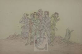 § Austin Osman Spare (1888-1956)pencil and coloured pencils on thin wove paperFigures in a