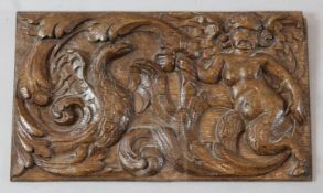 A French carved panel, depicting an eagle and an amorini, 10 x 17in.