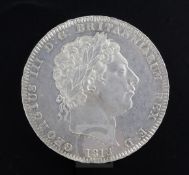 A George III 1818 LIX silver crown, obverse with double struck or re-worked; U over U in GEORGIUS, I