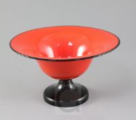 Attributed to Michael Powolny for Loetz. A red and black glass pedestal bowl, 1920s, diameter 22.