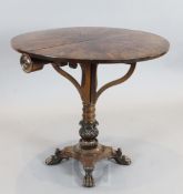 A 19th century Belgian flame mahogany drop leaf occasional table, W.2ft 10in. H.2ft 5in.
