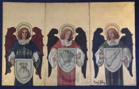 Percy Bacon of Hemming & Co3 oils on zincStudies of angels holding armorialsone signed17 x 9.