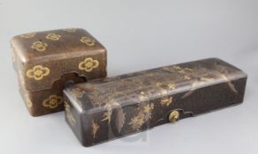 Two Japanese gilt-decorated lacquer boxes, 19th / early 20th century, the first a calligraphy box