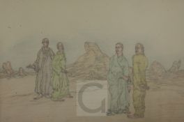 § Austin Osman Spare (1888-1956)pencil and coloured pencils on thin wove paperFour robed men in a