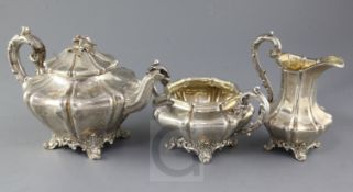 A Victorian matched three-piece silver tea service, London 1842-3, makers Edward, Edward Junior,
