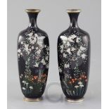 A pair of Japanese silver wire cloisonne enamel hexagonal vases, Meiji period, decorated with