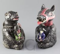Two Staffordshire pearlware 'Napoleon and Russian Bear' covered jugs, early 19th century, the