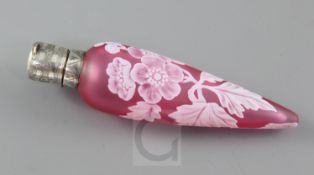 A Thomas Webb & Sons cameo glass scent bottle, late 19th century, of torpedo form cased in white