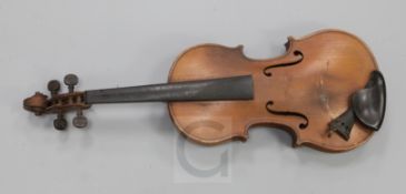 A Leon Bernardel violin, with two piece back, label dated 1925, body 14.5in. length overall 23.5in.