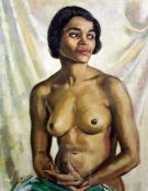 § Alfred Neville Lewis (1895-1972)oil on canvas laid on boardHalf length portrait of a nude