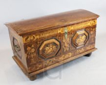 An early 19th century Hamburg oak and marquetry marriage coffer, inscribed J. Sophia Martens Anno