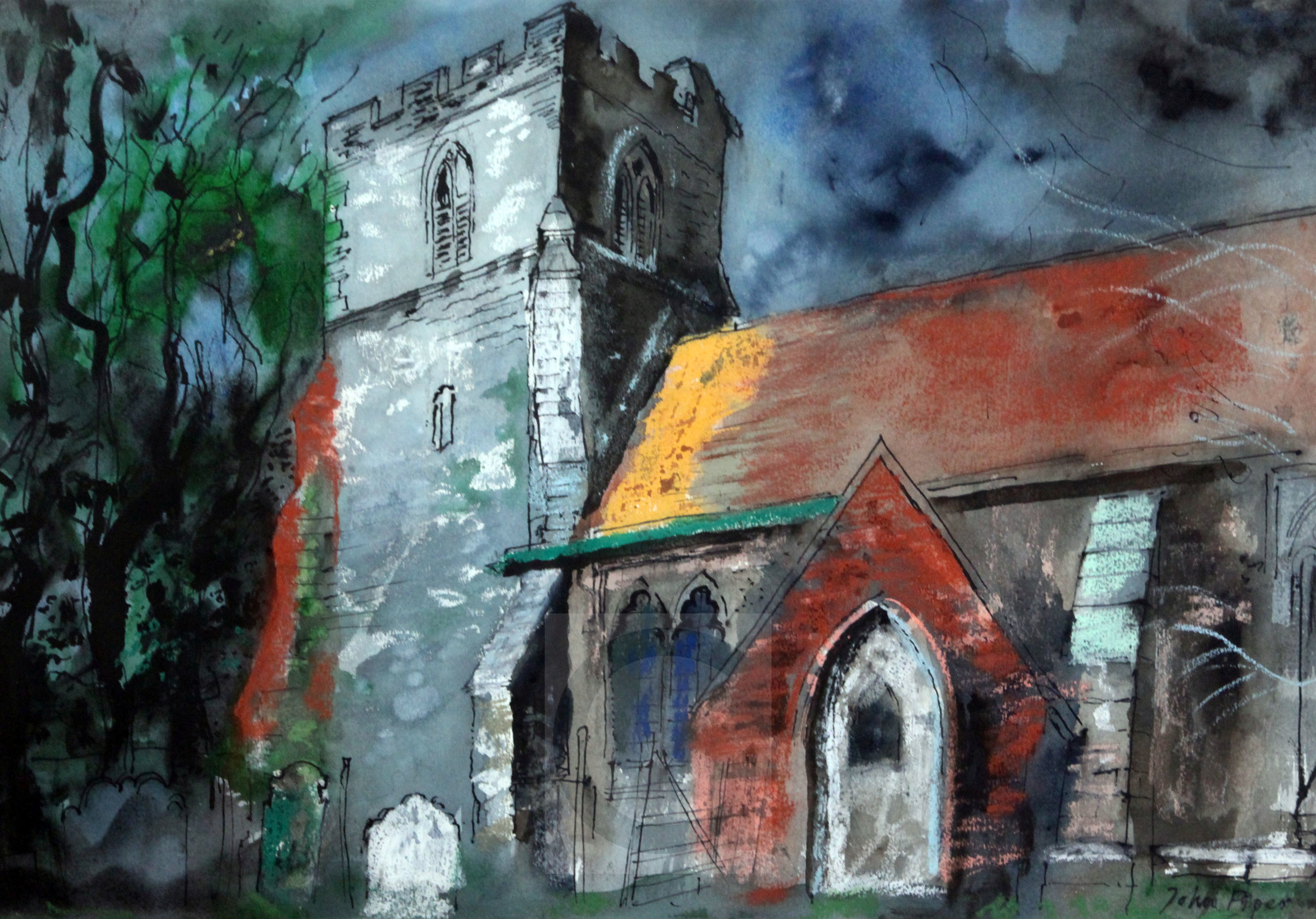 § John Piper (1903-1992)ink, watercolour and chalkSnargate, Romney Marsh,signed, Bohun Gallery label