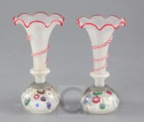 A pair of French millefleur glass paperweight pen holders / vases, possibly 19th century, with