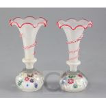 A pair of French millefleur glass paperweight pen holders / vases, possibly 19th century, with