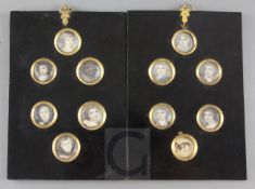 Early 19th century English School11 oils on ivoryMiniatures of young women including a black