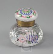 A rare Clichy millefleur double paperweight inkwell, 19th century, the 7.5cm diameter paperweight