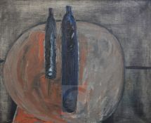 Sadanand Bakre (India 1920-2007)oil on canvasStill life - two bottles on a table top,signed and