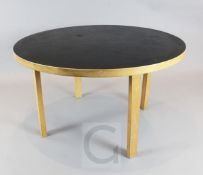 A Finmar Ltd dining table, model 91, designed by Alvar Aalto, with black top, on squared legs,