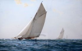 § Montague Dawson (1890-1973)gouacheRacing yachts at seasigned16.5 x 26.25in.