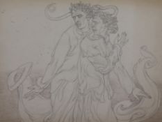 § Austin Osman Spare (1888-1956) Two robed figures with a serpent 7 x 9.75in. unframed