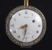 A 19th century French gilt metal, enamel and paste set pocket watch the dial inscribed "Breguet a