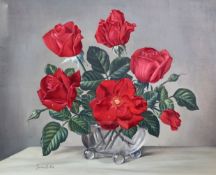 James Noble (1919-1989)oil on canvasRed Roses of Summersigned16 x 20in.