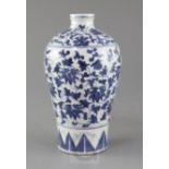 A Chinese blue and white meiping, painted with scrolling flowers and foliage, bearing a Yongzheng