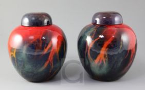 A pair of Royal Doulton 'Sung' ware flambe glaze ginger jar and covers, early 20th century, black