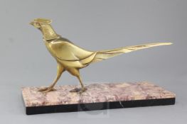 Jamar. An Art Deco bronze model of a pheasant, signed, on marble plinth 17in.